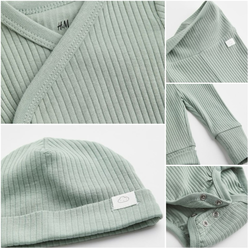 Set 3 chi tiết dài tay HM auth săn sale cho bé sơ sinh 4 đến 8kg