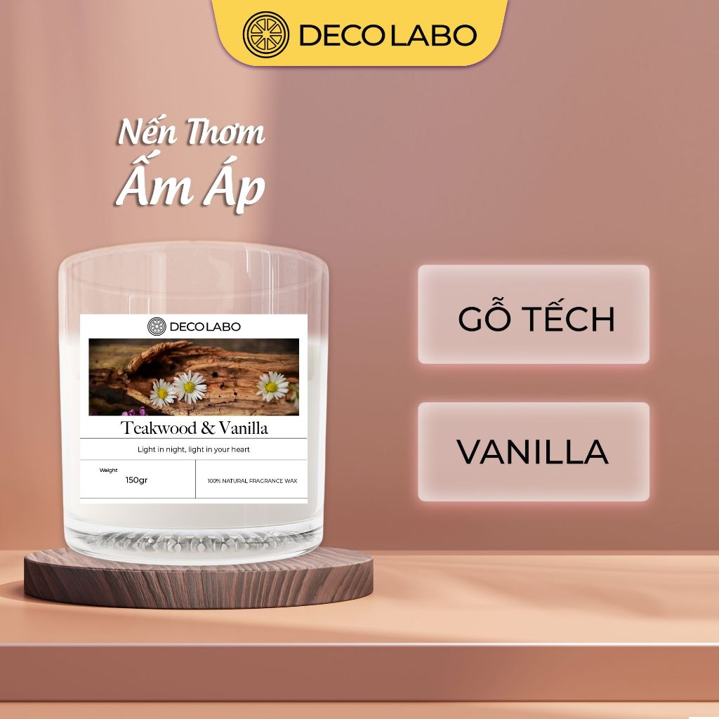 Nến thơm ấm áp DecoLabo Teakwood & Vanilla (Nhiều mùi hương)