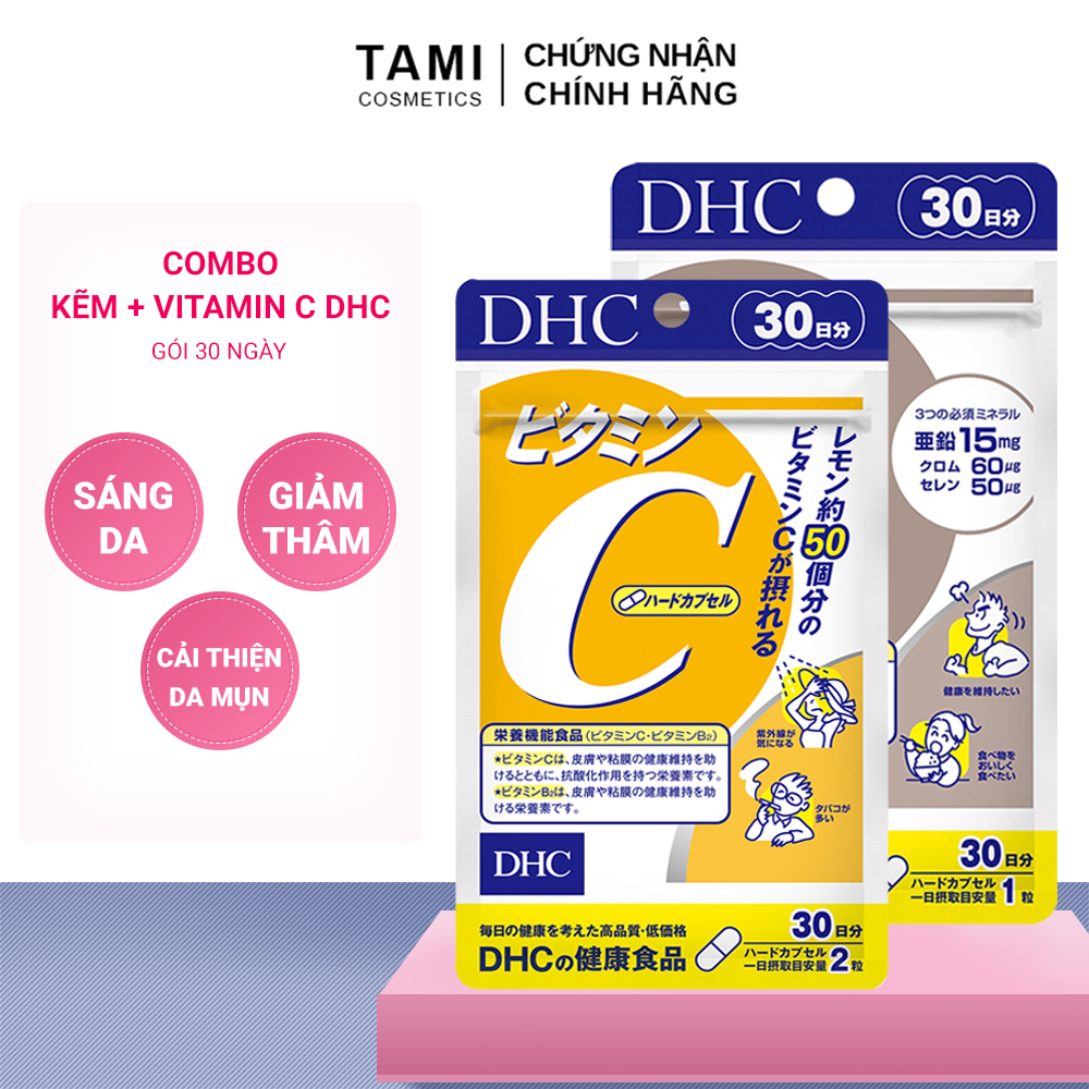 Combo SÁNG DA - GIẢM THÂM Viên uống Kẽm DHC và Viên Vitamin C DHC, combo 30 ngày TM-DHC-CB002