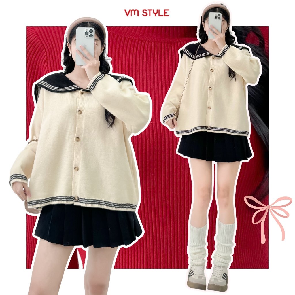 Áo khoác len nữ VMSTYLE cardigan tay dài kiểu thủy thủ dễ thương đi học, đi làm, đi chơi thời trang thu đông - ALU00281