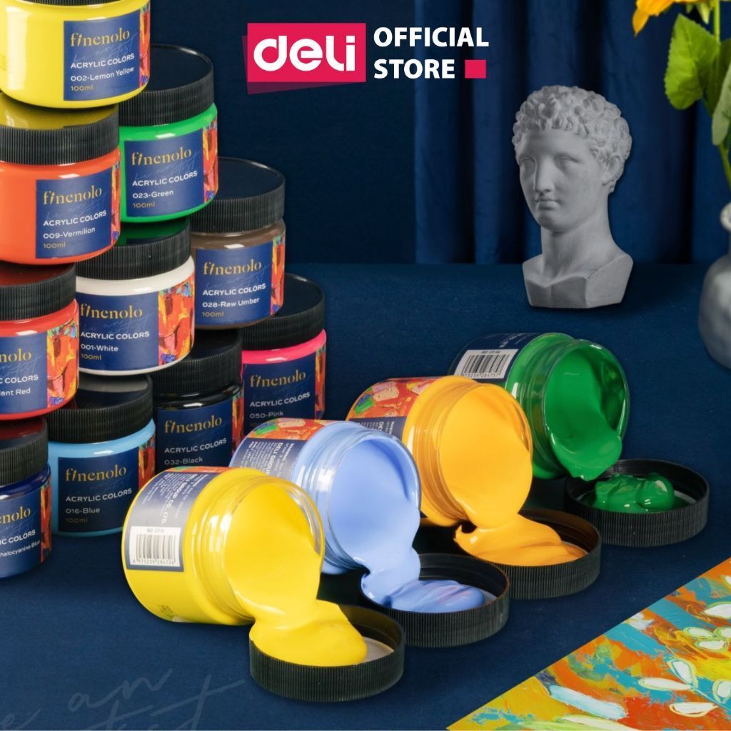 Màu nước acrylic dạng hũ 100ml chuyên nghiệp Deli - dùng để vẽ custom trên vải / giày / tường full bảng màu