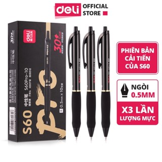 [VIẾT VĂN SIÊU MƯỢT] Bút Gel Bấm Bi Nước Màu Đen Nhanh Khô Deli Thiết Kế Thông Minh Ngòi 0.5mm Dành Học Sinh
