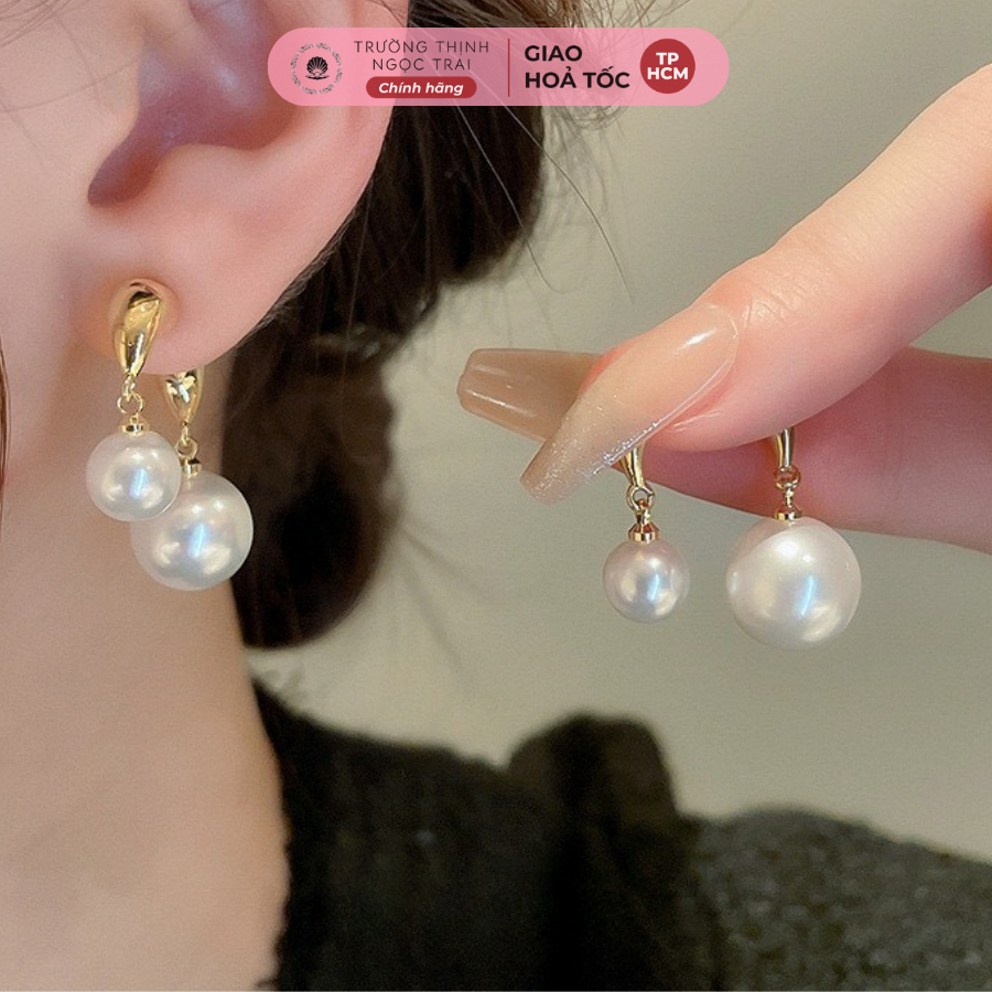 Hoa Tai Đính Ngọc Trai Hai Hạt 8ly-11ly Sang Trọng - Ngọc Trai Trường Thịnh