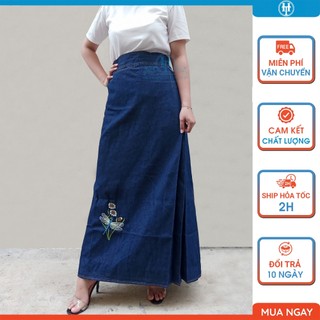 Váy chống nắng nữ vải jean cotton dày dặn và mềm mại có túi phía trước thêu họa tiết chuồn đơn JHT121 H&T FASHION