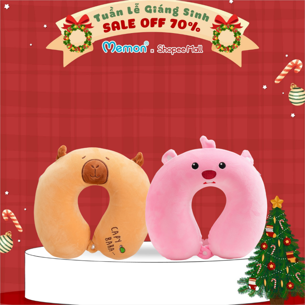 Gối Cổ Chữ U Thú Loopy, Chuột Capybara Cao Su Mềm Mại Cao Cấp Memon