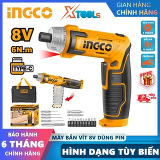 Máy bắn vít mini dùng pin 8v INGCO CSDLI0802 máy siết vít có đèn led đảo chiều đầu lục giác 1/4" moomen xoắn 6Nm XTools