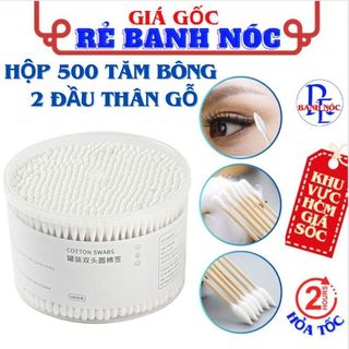  Hộp 500 Bông Tăm Tròn Thân Gỗ Đa Công Dụng, Bông Tăm 2 Đầu Dùng Để Trang Điểm, Ngoáy Tai, Kháng Khuẩn An Toàn