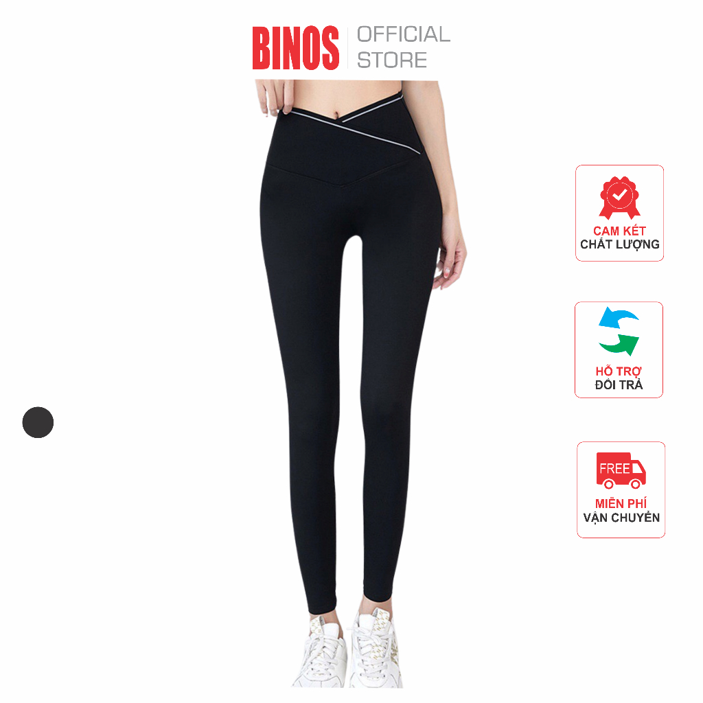 Quần legging nữ cạp chéo lưng cao Binos Fashion gen bụng vải thun cotton ôm bó Quần tregging nữ dài tập gym