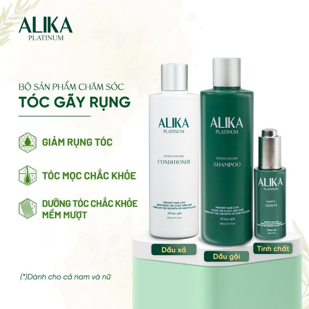 Bộ sản phẩm chăm sóc tóc gãy rụng, phục hồi hư tổn kích thích mọc tóc cho cả nam và nữ ALIKA Platinum