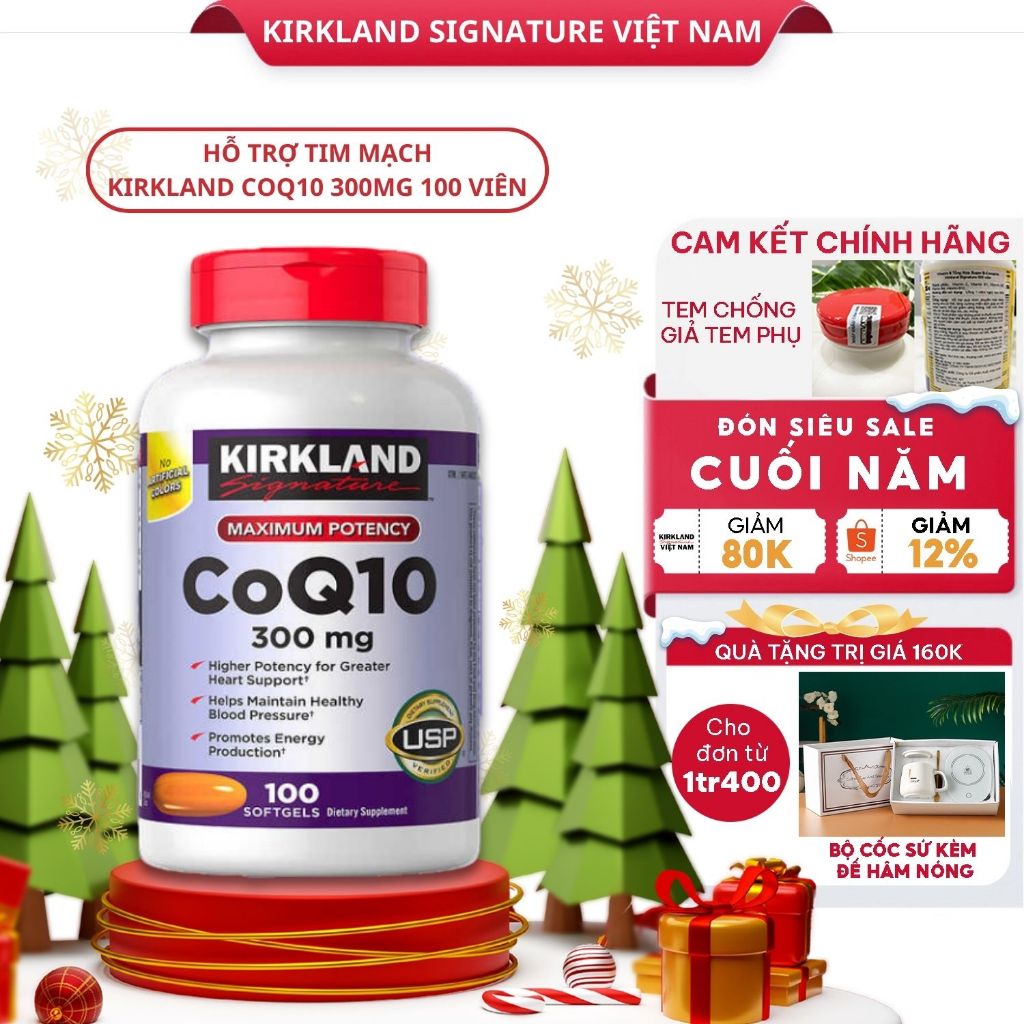 Viên uống bổ tim Kirkland Signature CoQ10 300mg giúp bổ tim mạch của Mỹ 100 viên