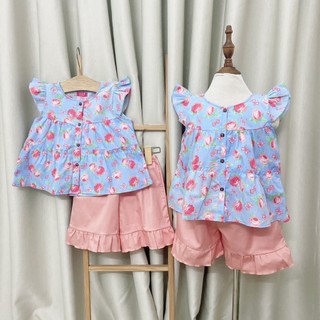Bộ ngắn bé gái tay cánh tiên xòe 3 tầng