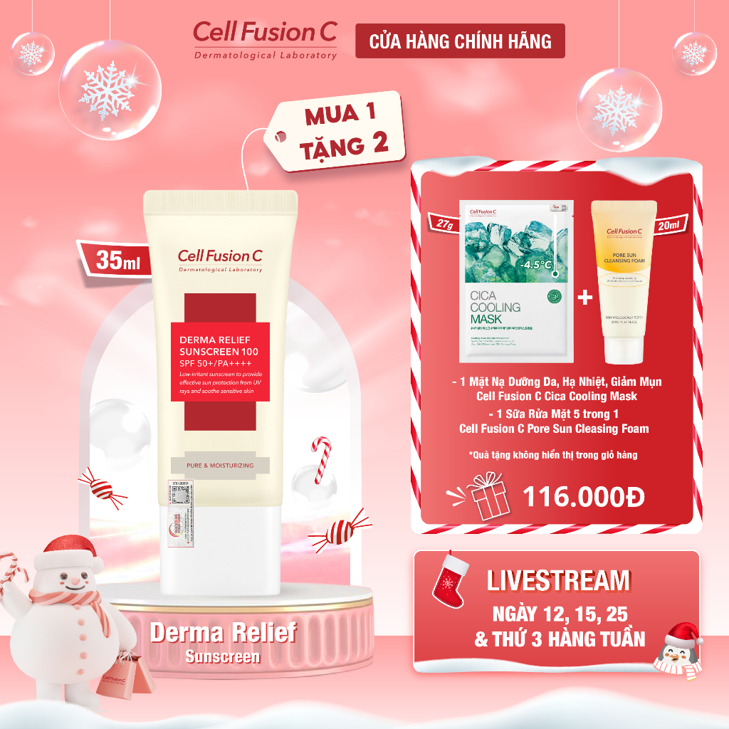 Kem Chống Nắng Thuần Vật Lý Chống Ánh Sáng Xanh Cell Fusion C Derma Relief Sunscreen 100 SPF 50+/PA++++ (35ml)