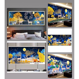 Tranh thêu chữ thập hươu tài lộc thêu kín kt 100x50 cm/ 150x 70 cm