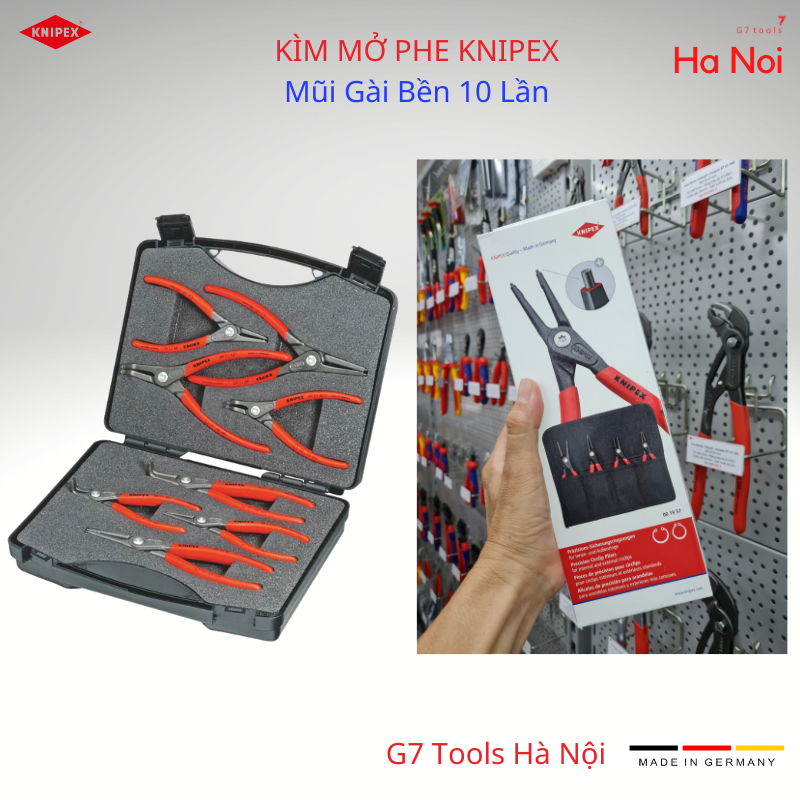 Bộ Kìm Phe Mũi Gài Knipex SRZ 00 21 25 Gồm 8 Chiếc Và Knipex 00 19 57 Gồm 4 Chiếc TRong Túi Cuộn Polyester