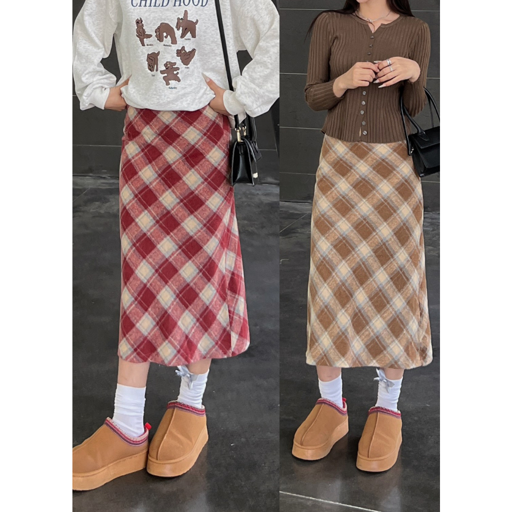 Chân váy dáng dài chất dạ kẻ ô chuẩn phong cách Hàn Quốc - 247store.vn - CVdakedai380_P5K10