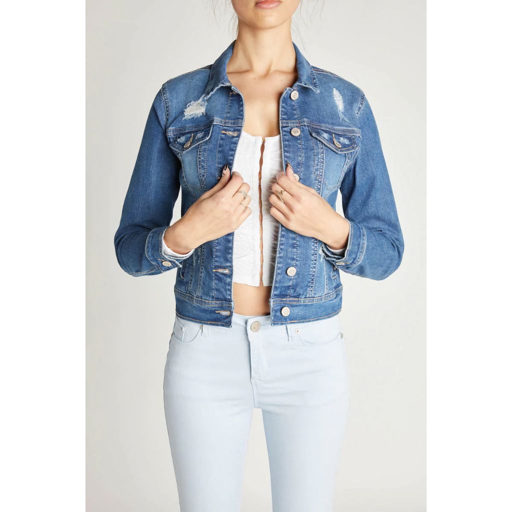 Khoác jeans Denim jacket dành cho Nữ. Chất jeans mềm, co giãn thoải mái. Hàng chính hãng, xịn 100%.