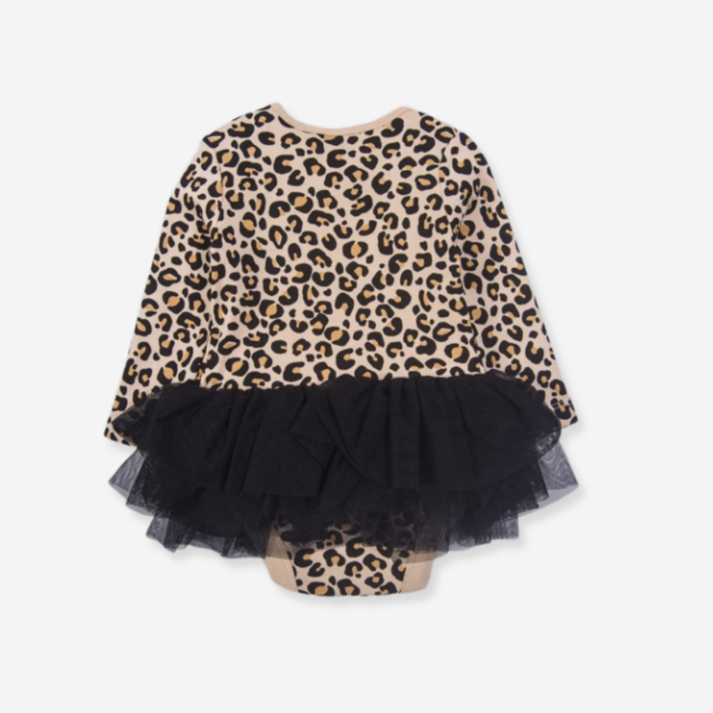 Váy bé gái 0-9 tháng bodysuit sơ sinh TU dài tay họa tiết da báo màu đen váy đầm đầy tháng xuất dư cho bé