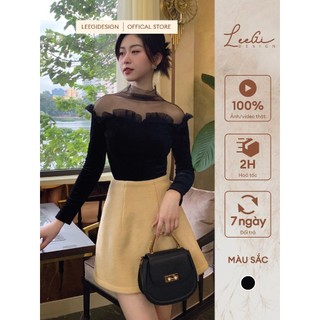 Áo nhung phối bèo vai đen LeeGi Design Min5291