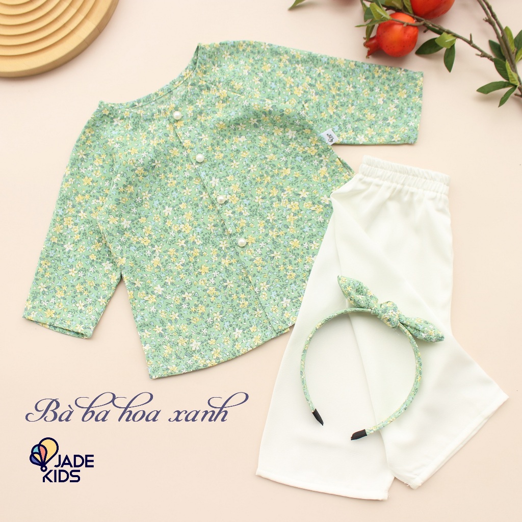 Bộ bà ba bé gái, Bộ bà ba chất liệu đũi nhật mỏng mềm mát co dã và không nhăn cho bé 7kg-17Kg Kềm Bờm Xinh Cho Bé