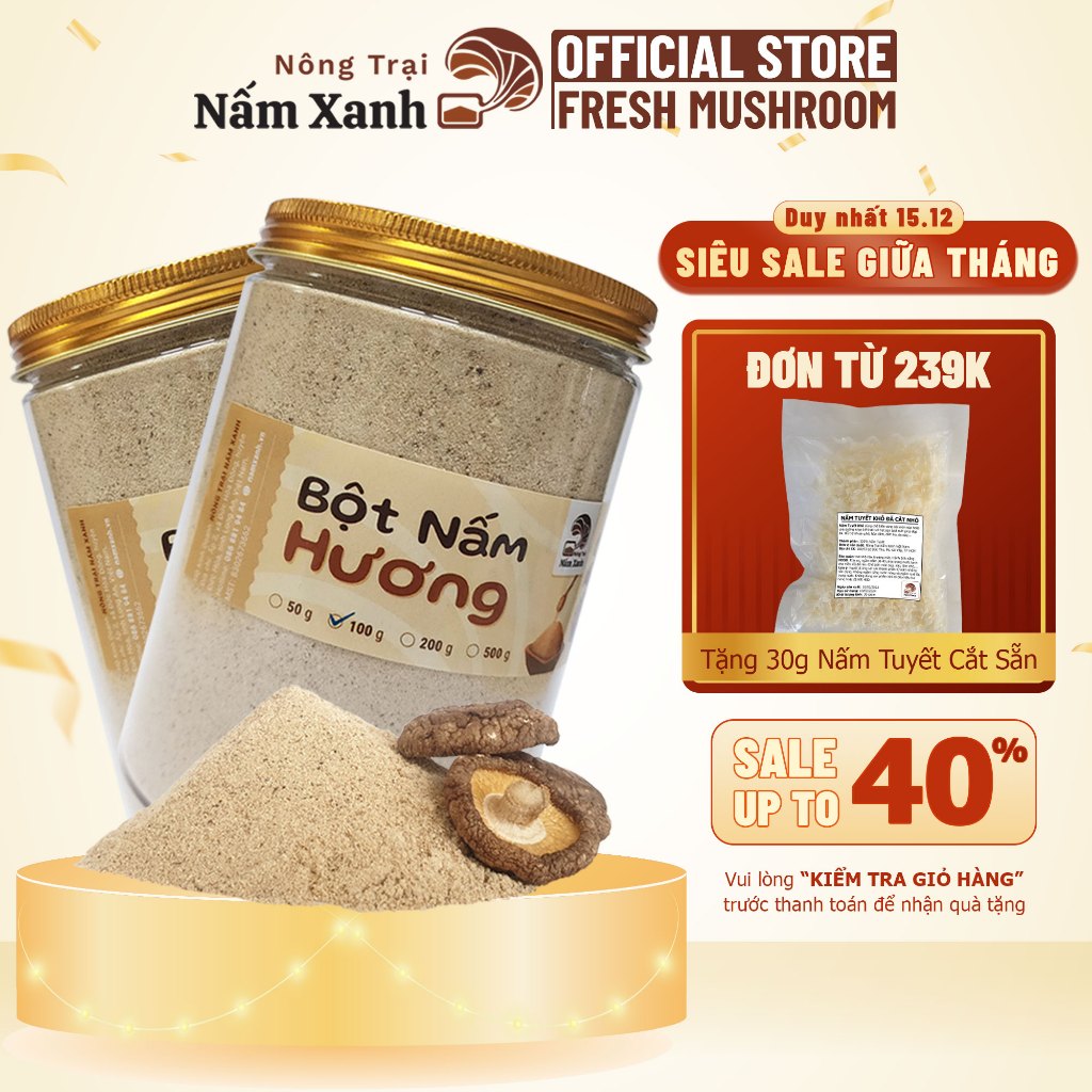 Bột Nấm Hương 50gr 100gr 200gr (Bột Nấm Đông Cô) Nêm Vị Umami Ngọt Thanh Ngon - Nông Trại Nấm Xanh