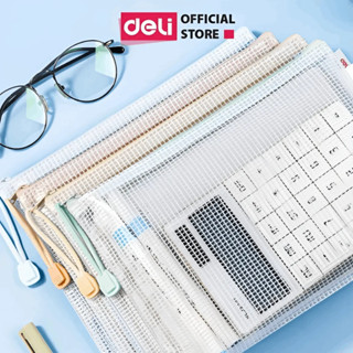 Túi Đựng Bút, Bóp Viết Lưới Pastel Trong Suốt Deli LENG KENG - Kích Thước A5 - Hộp Bút Chống Thấm Nước, Sức Chứa Lớn