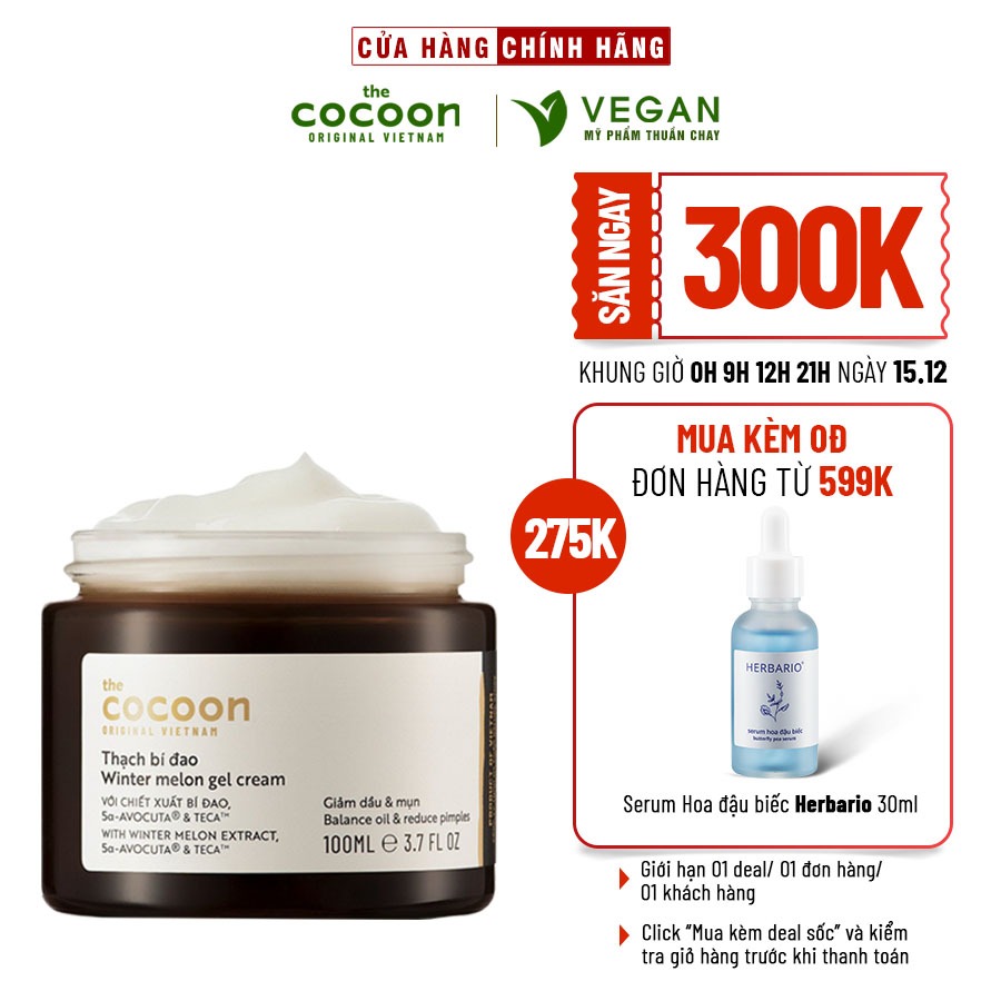 Thạch Bí Đao cocoon (kem dưỡng ẩm) cấp ẩm và ngừa mụn 100ml thuần chay