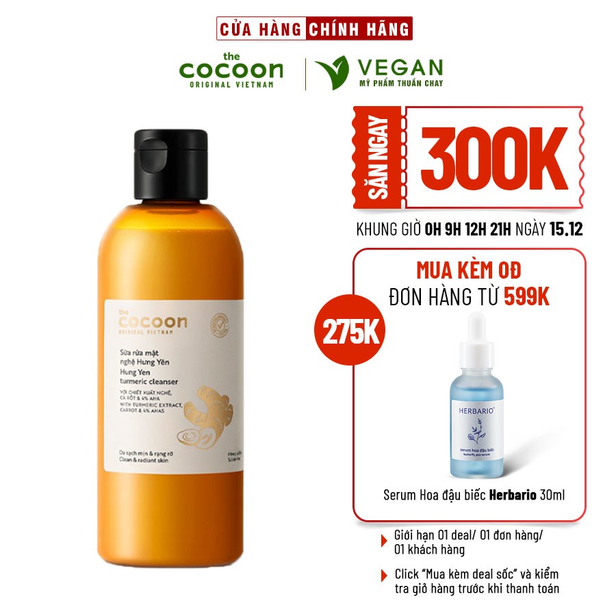 Bigsize - Sữa rửa mặt nghệ Hưng Yên Cocoon giúp da sạch mịn và rạng rỡ 310ml thuần chay