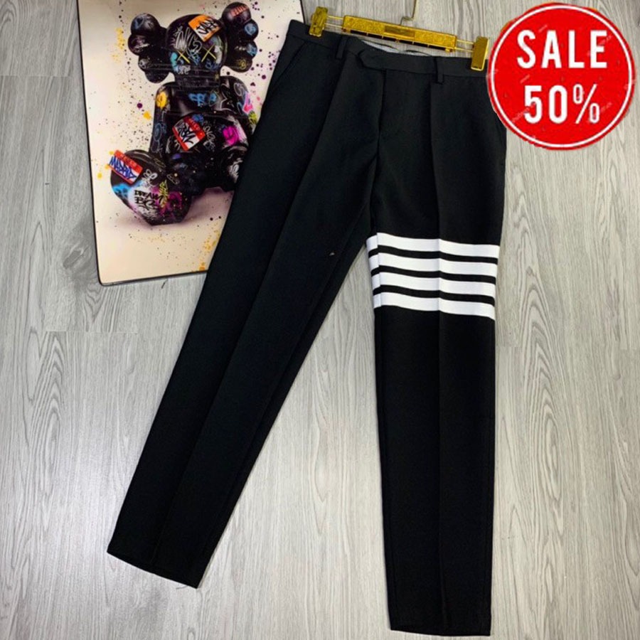 Quần âu nam , quần tây nam thêu 4 xọc trắng thom-e - chất vải cotton cực đẹp