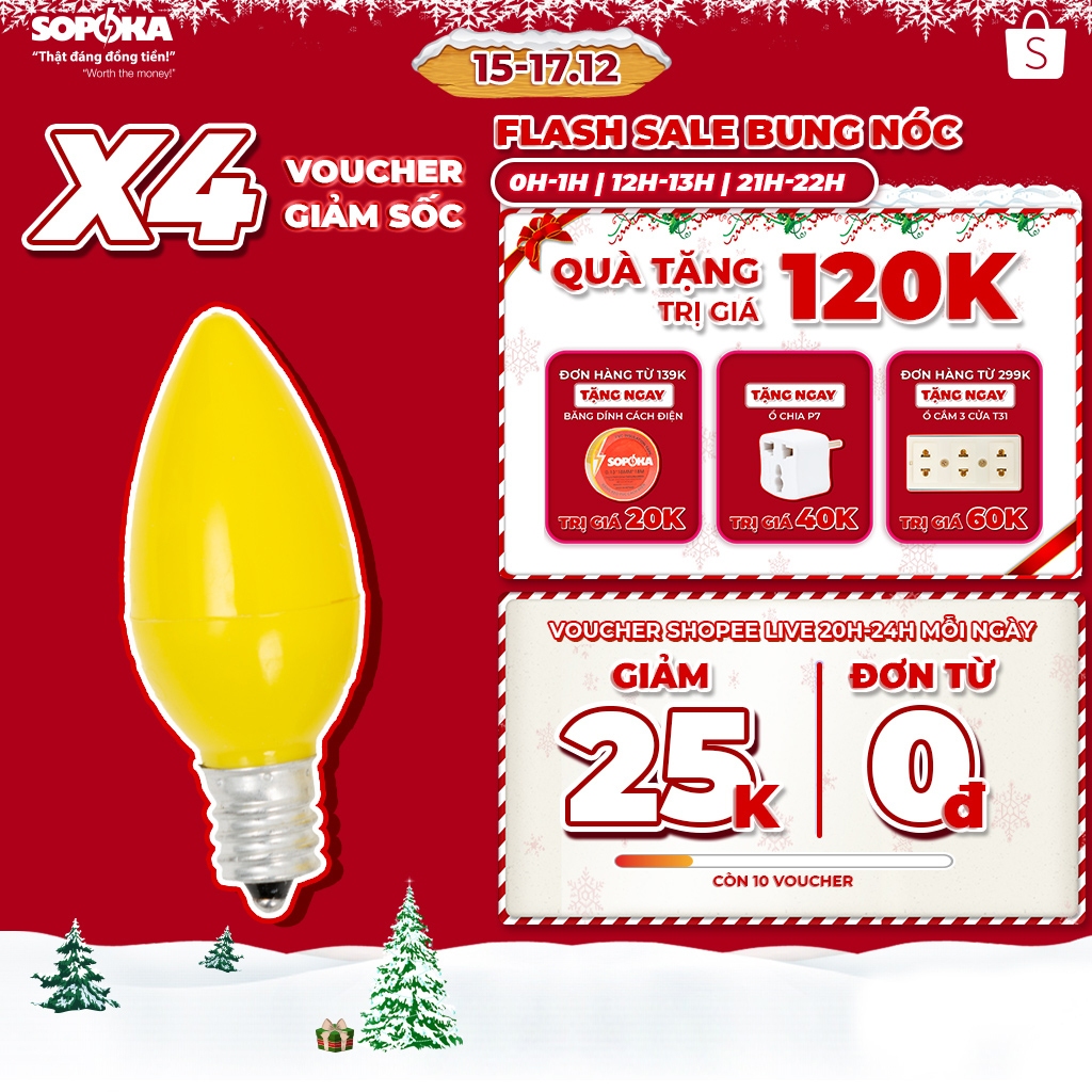 Bộ 2 bóng đèn LED quả nhót, đèn thờ SOPOKA QN 4 màu