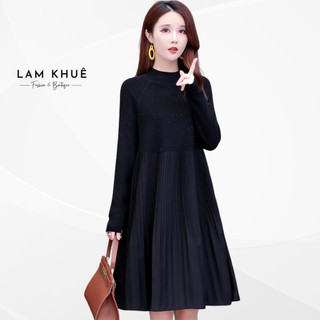 Đầm Thu Đông Thân Len Phối Chân Váy Xếp Ly - MS1915