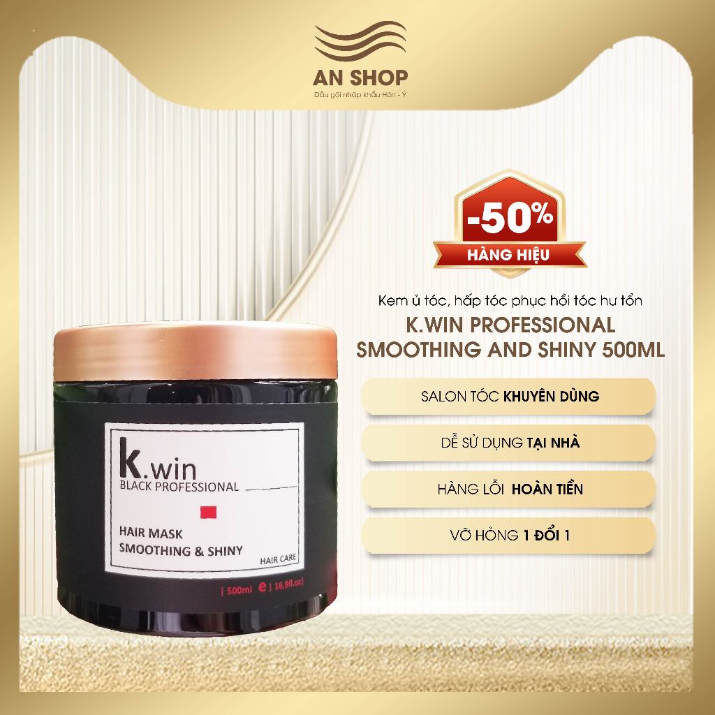 Kem ủ tóc, hấp tóc phục hồi tóc hư tổn Kwin smoothing and shiny 500ml dưỡng tóc siêu mượt chăm sóc tóc khô xơ uốn nhuộm