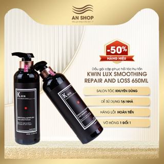Dầu gội cặp phục hồi tóc hư tổn khô xơ Kwin lux smoothing repair and loss 650ml combo dưỡng tóc chống gãy rụng dầu gàu