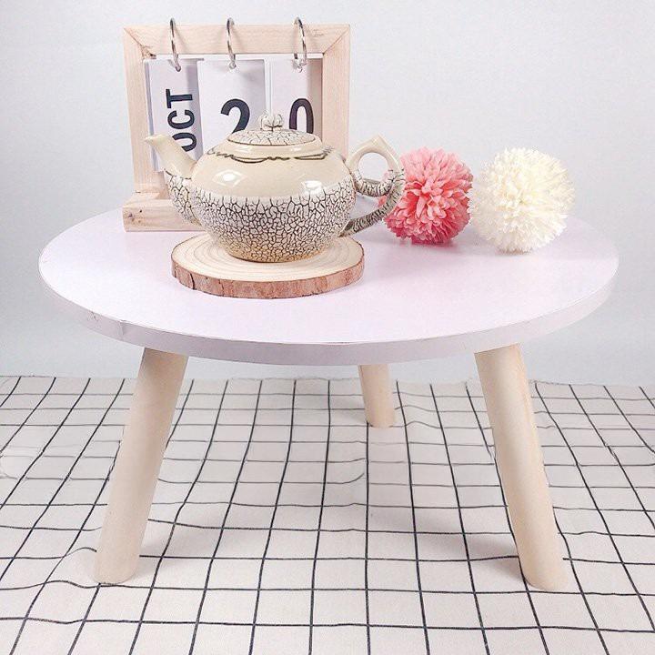 Bàn trà sofa tròn ngồi bệt mini nhỏ gọn 40x40x30 Decor phong cách vintage dùng làm bàn Decor siêu xinh Ahouse