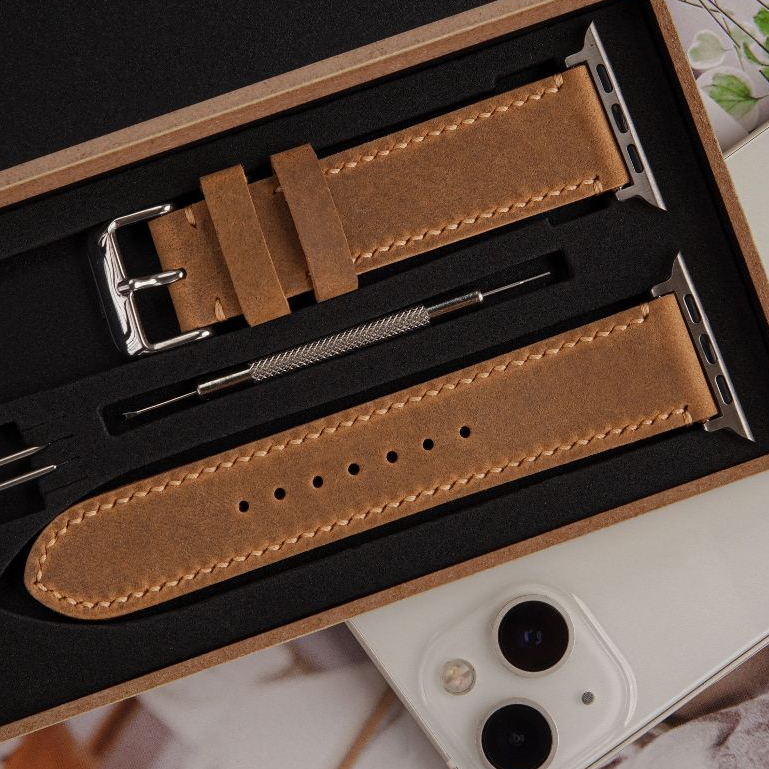 Dây da đồng hồ Wemoda chất liệu da sáp size 18mm,20mm,22 tương thích đồng hồ apple watch M5 nâu đất