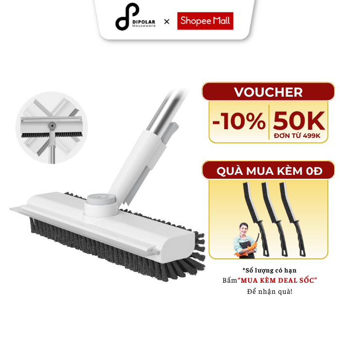 Cây Chà Sàn Nhà Tắm Đa Năng 2 Trong 1 DIPOLAR Gạt Nước Và Đầu Chổi Xoay 360 Độ Linh Hoạt Siêu Sạch Mọi Góc Ngách-DCCS01