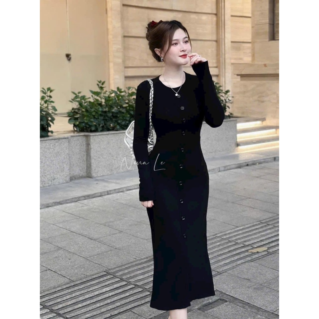600 váy len tay khuy