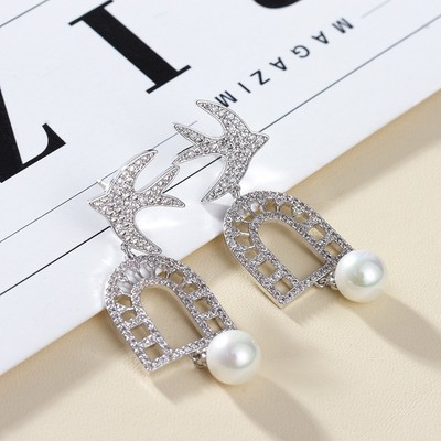 Bông Tai Ngọc Trai Hạt 9ly Charm Hình Chú Chim Hiện Đại - Ngọc Trai Trường Thịnh