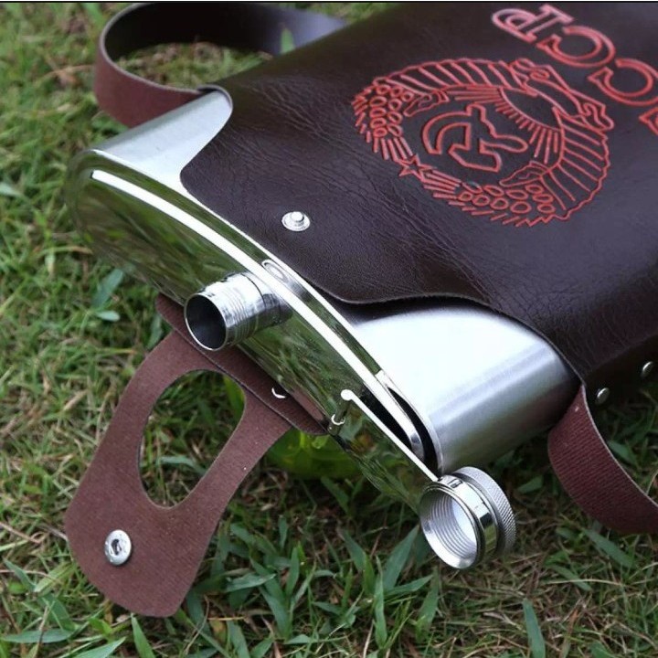 Bình Inox 304 Bình Đựng CCCP Truyền Thống Dung Tích 2.0L Dày 0,6 ly - 64OZ , Kèm Bao Da Phong Cách