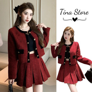 Set thiết kế áo dạ tweed mix chân váy xòe dáng ngắn - tina store - setdatweed096_