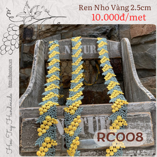 Ruy băng ren thêu hoạ tiết nho vàng 2.5cm rc008