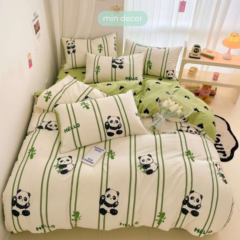 Set 4 chi tiết vỏ chăn ga gối cotton living Mịn Decor họa tiết dễ thương, bộ chăn ga thoáng mát bo chun MIỄN PHÍ