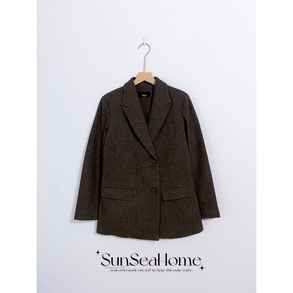 Áo khoác dạ blazer màu nâu sẫm phối đai secondhand