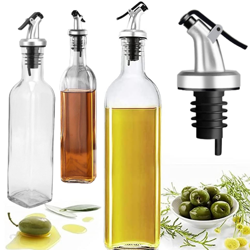 Chai Rót Dầu Thủy Tinh, Bình Rót Gia Vị Nhà Bếp Có Vòi Rót Dung Tích 500ml Trong Suốt, Dày Dặn, Nắp Vòi Nhựa Màu Bạc Đen