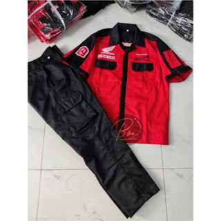 Đồng phục Honda kỹ thuật trưởng Đỏ đen vải kaki 65/35 mẫu mới HCM, Quần áo Honda sửa xe - BONSHOP94