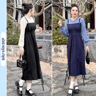 ĐẦM YẾM BẦU LIỀN MÙA ĐÔNG DÀI TAY V676 CHẤT LEN QUẢNG CHÂU CAO CẤP - VÁY BẦU CÔNG SỞ XINH FREESIZE