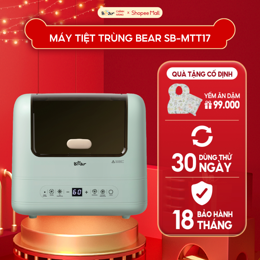 Máy Sấy Và Tiệt Trùng Bình Sữa Bear 10L Làm Khô Khử Trùng Đa Dụng Cụ Núm Ti Gặm Nướu Bát Đũa Của Bé SB-MTT17