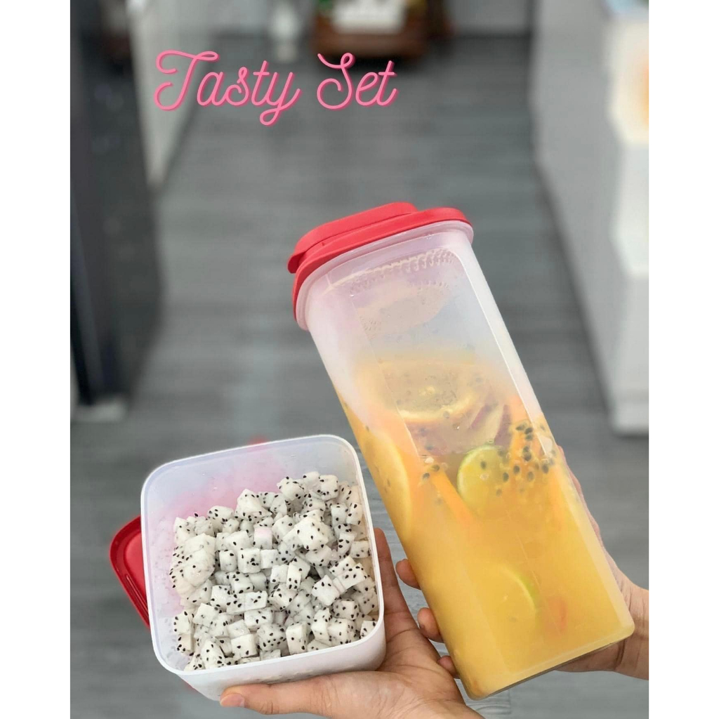 Bình nước lọc, detox, ngâm siro Slim 2l Tasty set Tupperware có vạch chia dung tích