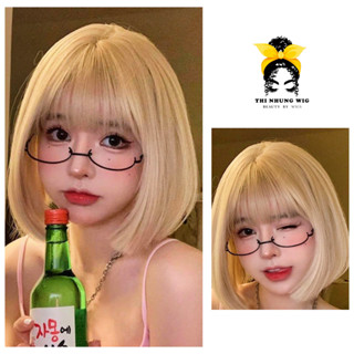 Tóc Giả Nữ Nguyên Đầu Tóc Bob Ngắn, THINHUNGWIG Tóc Màu Vàng Tây Sang Chảnh Sợi Tơ Hàn Cao Cấp (kèm lưới đội tóc) CC08