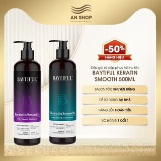 Dầu gội xả cặp phục hồi hư tổn khô xơ gãy rụng Baytiful Keratin Smooth 500ml combo dưỡng tóc mượt chăm sóc tóc nhuộm uốn