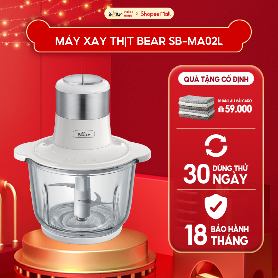 Máy Xay Thịt Đa Năng Bear 2L Cối Thủy Tinh Xay Rau Củ Hạt Cứng Cực Nhuyễn Chống Ồn Dễ Vệ Sinh Công Suất 300W - SB-MA02L